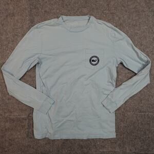 Vineyard Vines Shirt Womens Small Whale Tee Long Sleeve Pocket Cotton Crew Blue